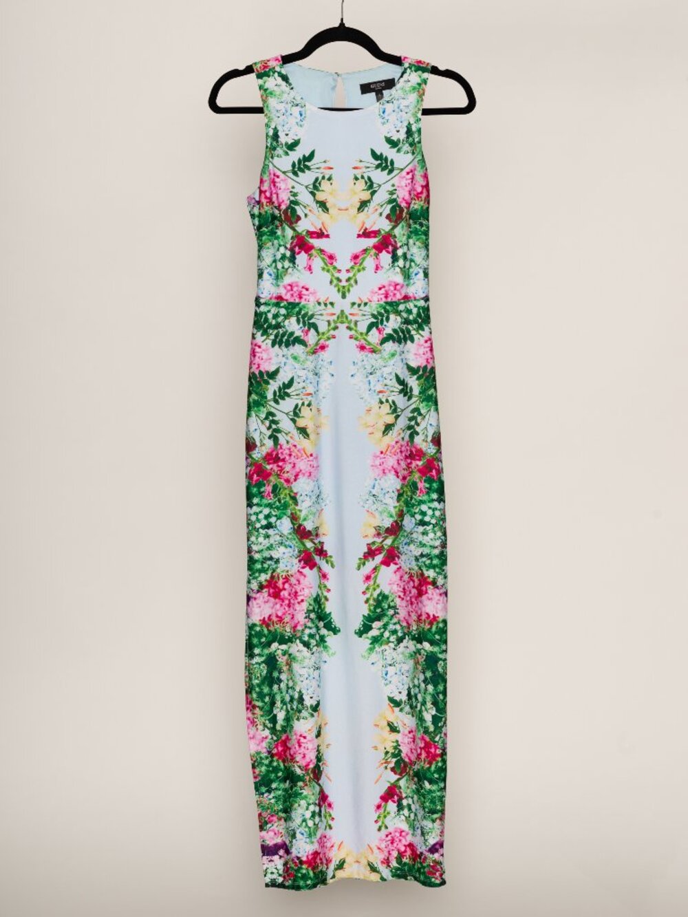GUESS Peekaboo-Back Jersey Maxi Dress Floral Tropical Size 0 NWOT Coconut Girl